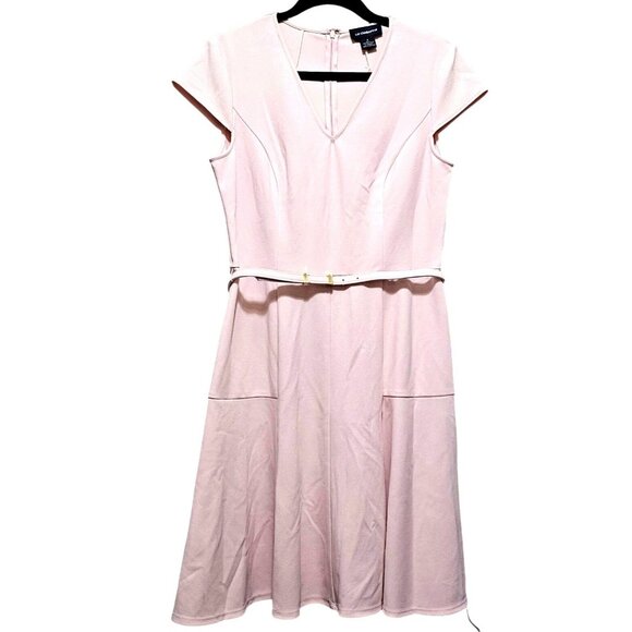 Liz Claiborne Womens Pink Short-Sleeve V-Neck Belted A-Line Dress Size 8 - Picture 2 of 14